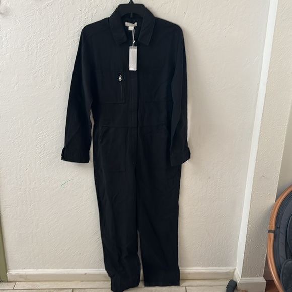 Outerknown Black Station Jumpsuit Playsuit Zip Small Organic Cotton Linen Blend - Picture 2 of 7